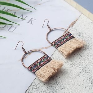 Beige Tassel Ethnic Boho Aztec Indian Dangle Earrings